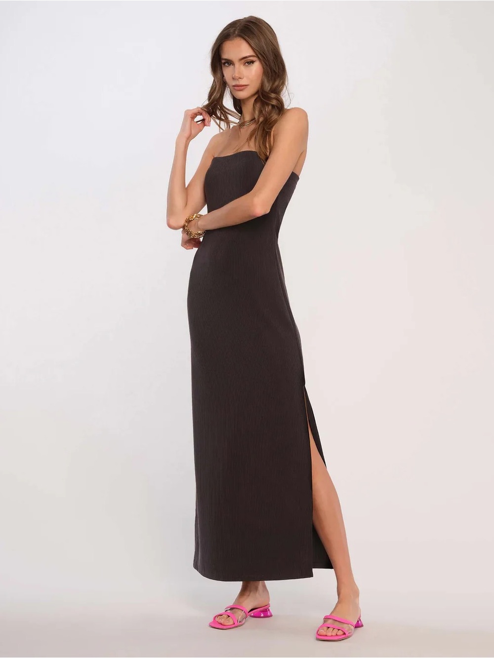 NWT Heartloom Sz XS The Cardela Black Strapless Ribbed Maxi Dress